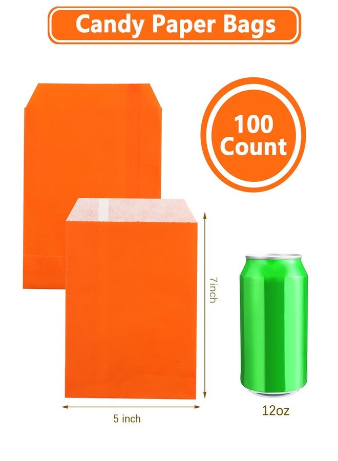 AZOWA 100 CT Small Paper Treat Sacks Orange 5 x 7 In Candy Buffet Bags for Party - Image 2
