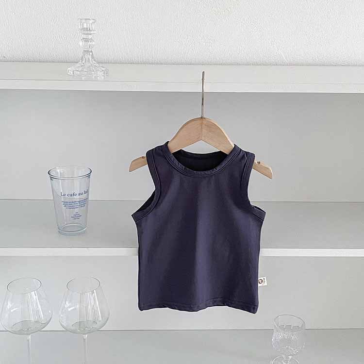 Summer Children'S Vest Top Boy'S And Boy'S Baby'S Pure Cotton Solid Color Sleeveless Shirt Baby'S All-Match Basic Base Shirt T-Shirt - Image 1