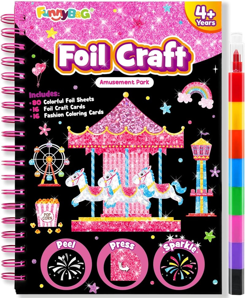 FUNNYB&G Foil Art Kit - Foil Crafts for Kids, Toys for Girls 4-10 Years Old, No Mess Travel Essentials, Kids Toys, Girls Gifts, Birthday Gift, Coloring Books for Kids - Image 1