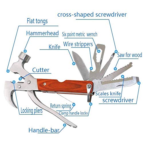 VENEKETY 14 in1 Multi Functional Multitool Stainless Steel and Wooden Claw Hammer "Pack of 1" - Image 4