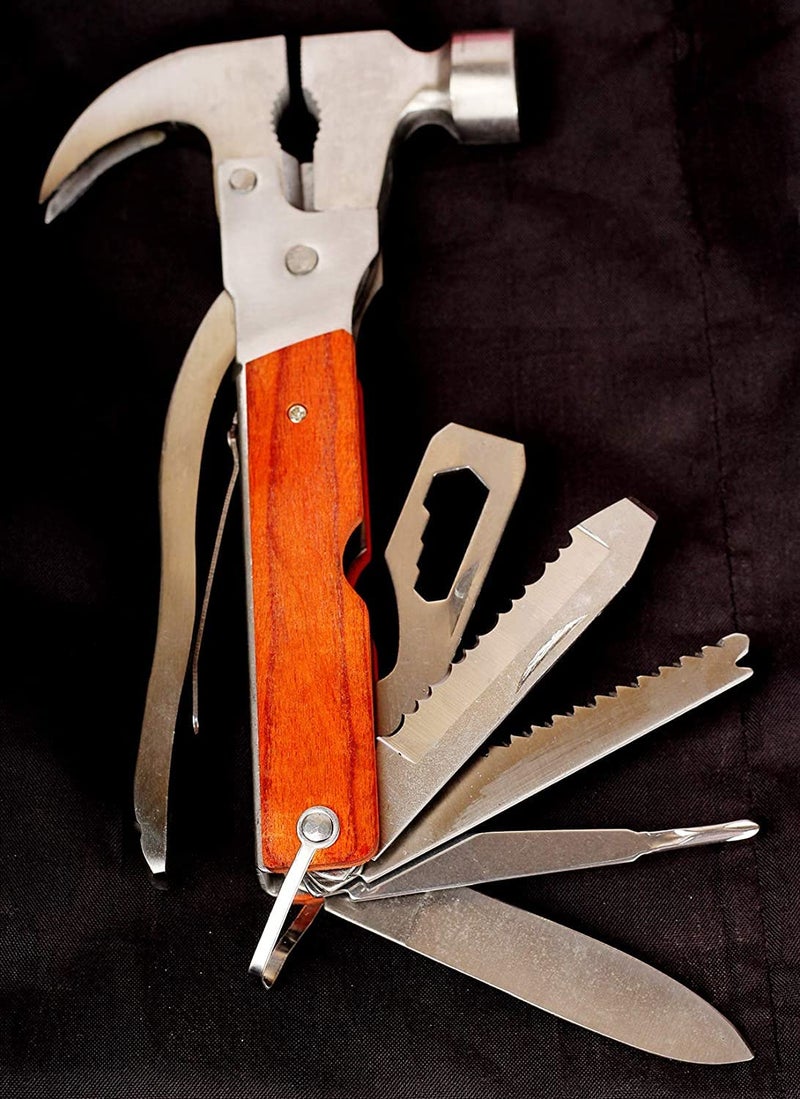 VENEKETY 14 in1 Multi Functional Multitool Stainless Steel and Wooden Claw Hammer "Pack of 1" - Image 1