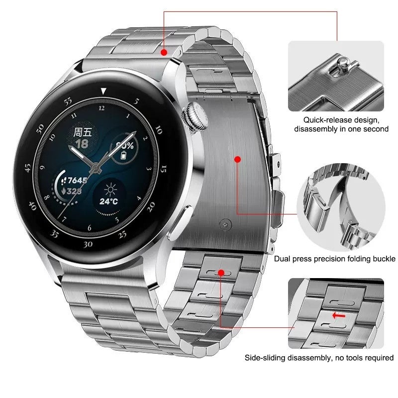 erorex For Huawei Watch Gt4 / Gt3 / Gt2 46Mm Three Strains Flat Buckle Titanium Steel Watch Band(Silver) - Image 2