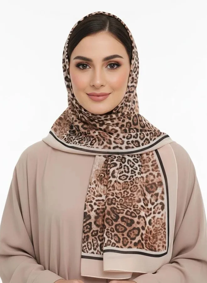 lamha abaya Classic Leopard Scarf – Chiffon with a luxurious brown-toned leopard print