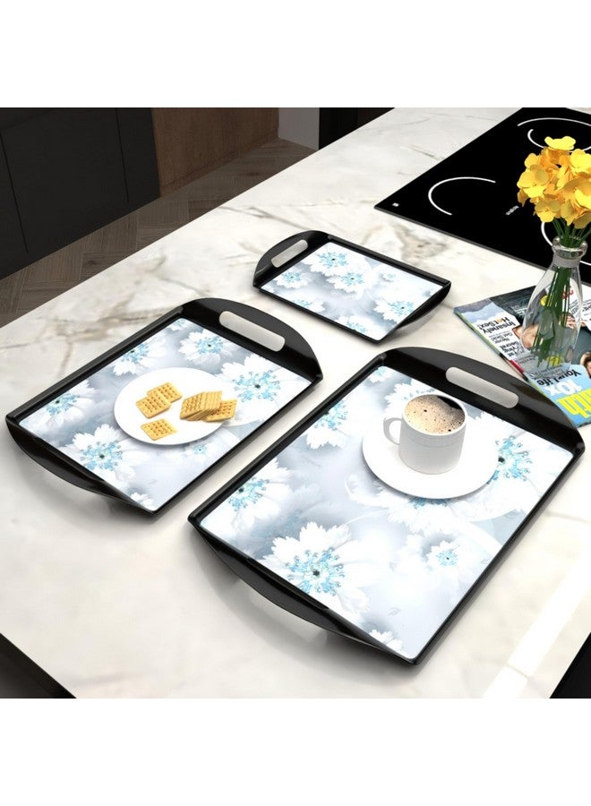 Castleite Aroma Series Melamine Trays Set Of 3 With Handles For Serving Snacks Or Tea - A Designer Tray Medley For Home Or Cafe Use (Jamaican Blue, Rectangular) - Image 1