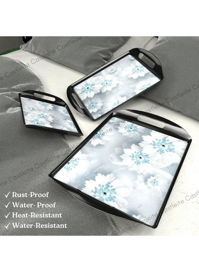 Castleite Aroma Series Melamine Trays Set Of 3 With Handles For Serving Snacks Or Tea - A Designer Tray Medley For Home Or Cafe Use (Jamaican Blue, Rectangular) - Image 4