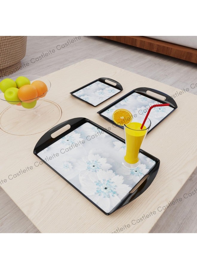 Castleite Aroma Series Melamine Trays Set Of 3 With Handles For Serving Snacks Or Tea - A Designer Tray Medley For Home Or Cafe Use (Jamaican Blue, Rectangular) - Image 5