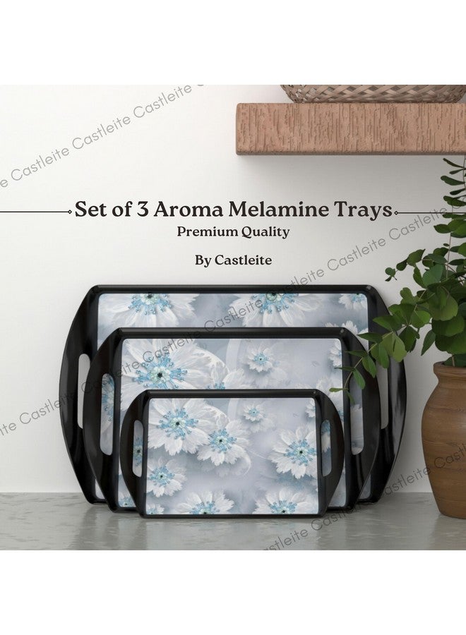 Castleite Aroma Series Melamine Trays Set Of 3 With Handles For Serving Snacks Or Tea - A Designer Tray Medley For Home Or Cafe Use (Jamaican Blue, Rectangular) - Image 2