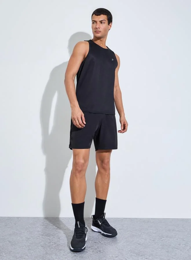 ستايلي Men Black Mesh Tank Top with Side Slits and Reflective Print