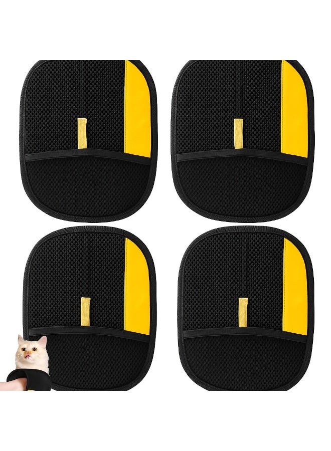 4-gloves Double Sided Pet Grooming Gloves, Reusable Dog & Cat Hair Remover Glove for Washing, Deshedding & Brushing, Antistatic Grooming Gloves for Long/Short Hair Pets - Set of 4 gloves (Yellow & Black) - Image 1
