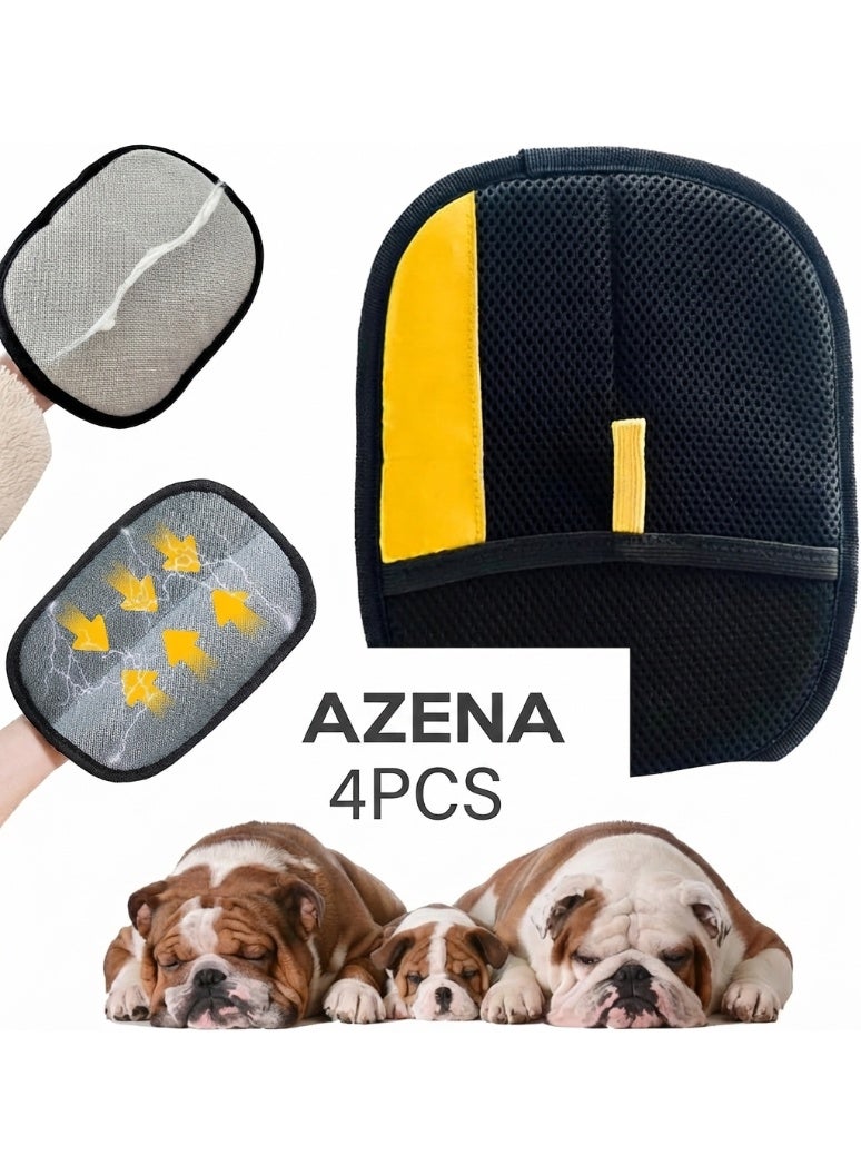 AZENA Pack of 4 Pet Hair Removal Gloves, Cat Hair Remover, Dog Grooming Gloves, Cat Hairbrush for Shedding, Pet Grooming Tool and Reusable Fur Remover for Couch, Clothing, Car Seat, Carpet - Image 1