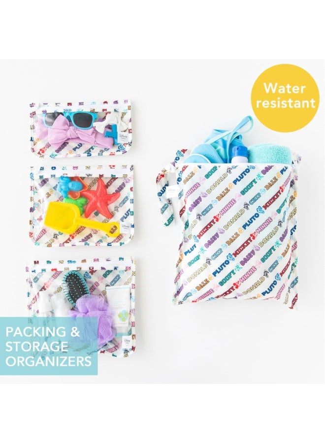 Bumkins - Waterproof Wet Bag & Clear Travel Bags - For Beach, Baby, Travel, Swim Suit, Cloth Diapers, Pump Parts, Pool, Gym, Toiletries - Reusable & Easy to Clean - Mickey and Friends White - 4 Pack - Image 3