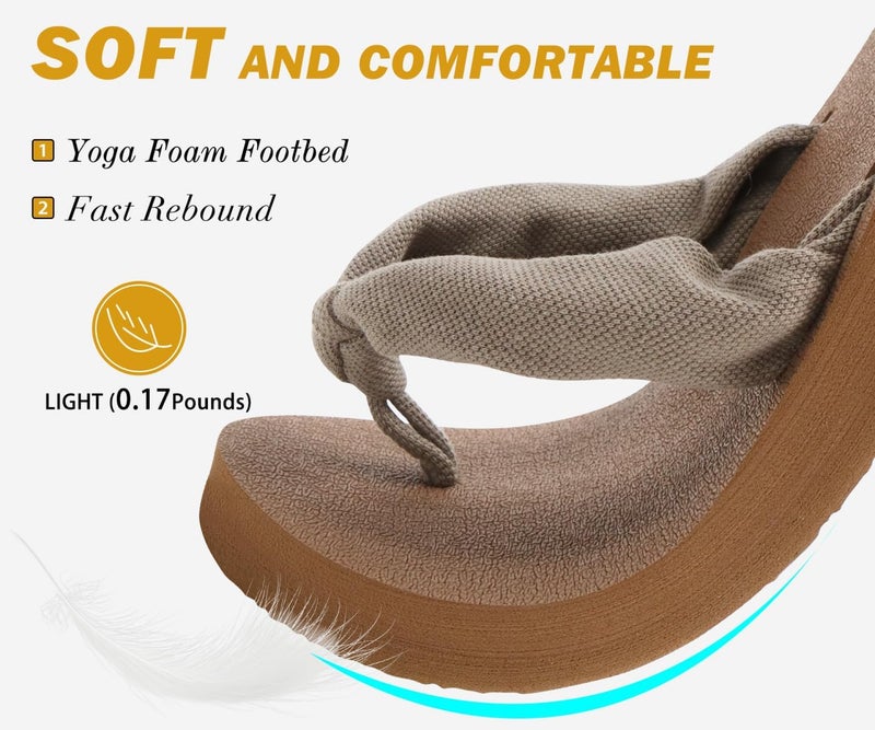 KuaiLu Flip Flops Women Arch Support Yoga Mat Comfortable Summer Beach Walking Thong Cushion Sandals Slip on Outfits Travel Essential Orthotic Slides Indoor Outdoor Slippers Shoes Camel Apricot Size 9 - Image 3