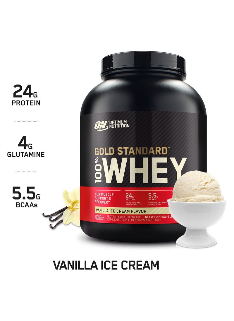 Optimum Nutrition - Gold Standard 100% Whey Protein Powder, for Muscle Support & Recovery, Primary Source Whey Protein Isolate - Vanilla Ice Cream, 2.27 Kgs (5 lbs) - Image 1