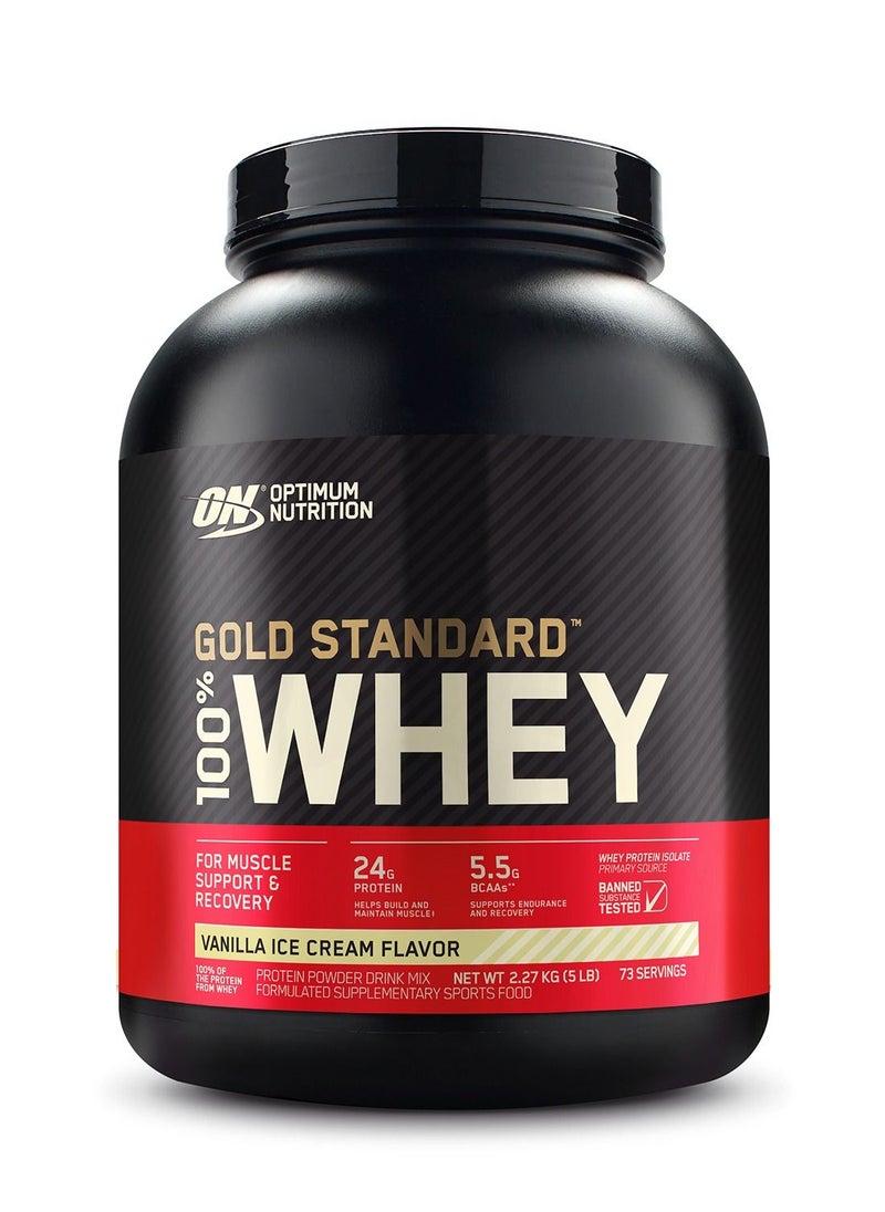 Optimum Nutrition - Gold Standard 100% Whey Protein Powder, for Muscle Support & Recovery, Primary Source Whey Protein Isolate - Vanilla Ice Cream, 2.27 Kgs (5 lbs) - Image 1