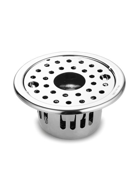 Ruhe® Round Floor Drain (5 Inches) with Hole | 304-Grade Stainless Steel Drain Jali with Cockroach Trap | Floor Trap with Collar & Rotating Lock