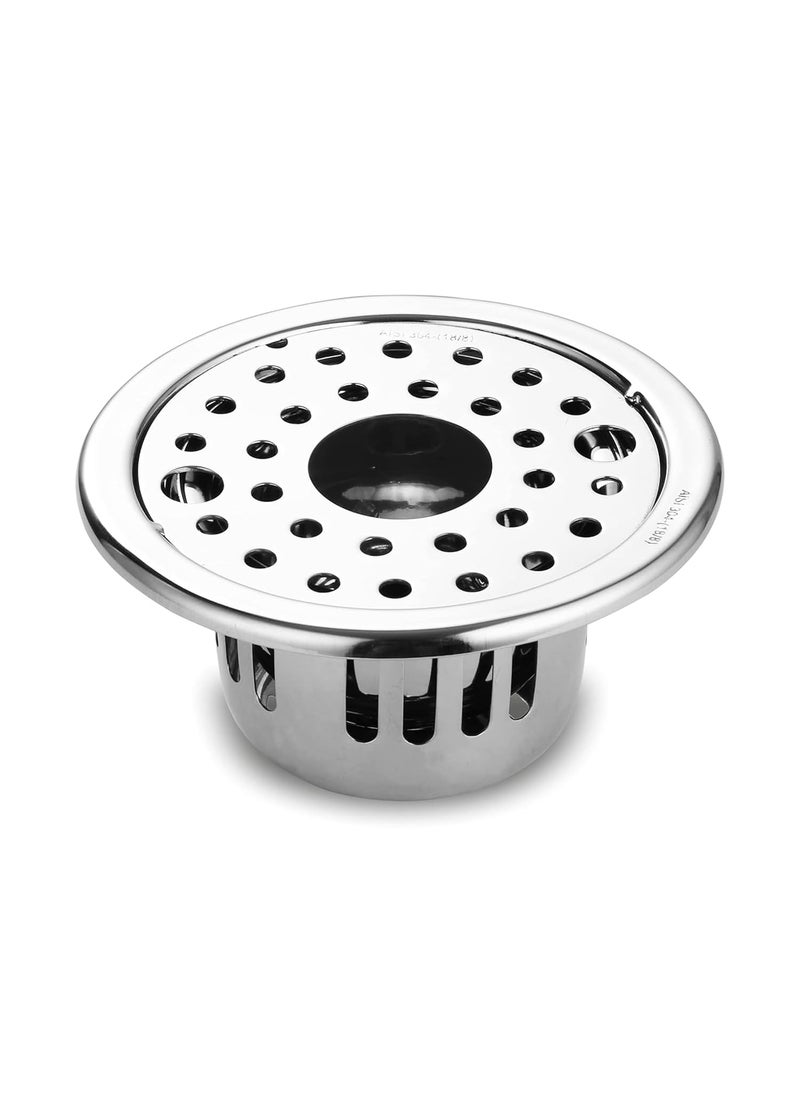 RUHE - Ruhe® Round Floor Drain (5 Inches) with Hole | 304-Grade Stainless Steel Drain Jali with Cockroach Trap | Floor Trap with Collar & Rotating Lock - Image 1