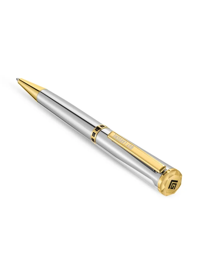 غاي لاروش Vincent Full Stainless Steel Pen with Gold-Plated Trims & Running Logo