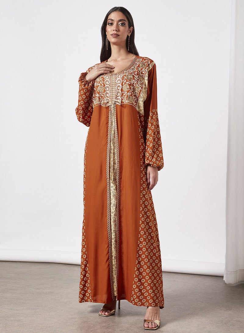 HANA & SARA Embroidered Jalabiya Dress With Sheila  - Image 1