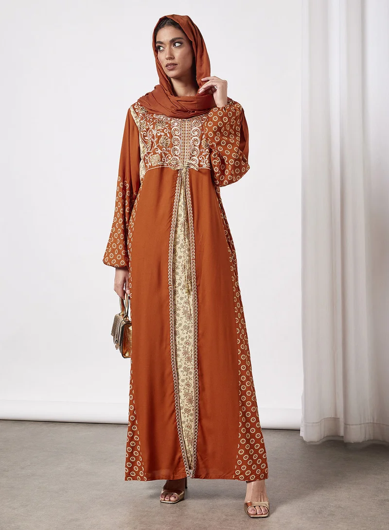 HANA & SARA Embroidered Jalabiya Dress With Sheila