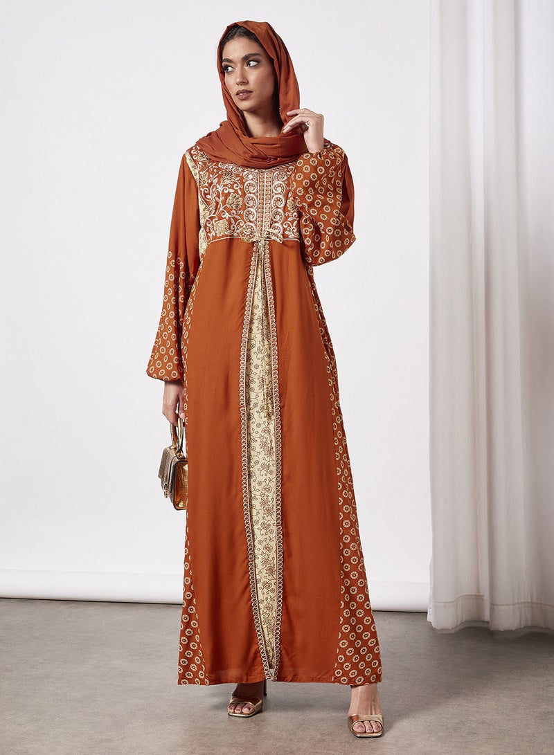 HANA & SARA Embroidered Jalabiya Dress With Sheila  - Image 4