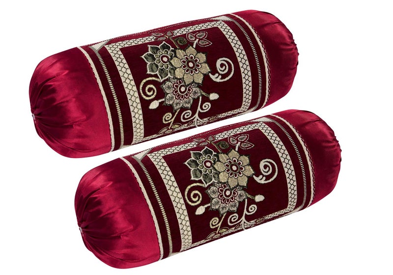 HSR Collection Chenille Velvet Luxury Bolsters Covers (32 x 16, Maroon) - Set of 2 - Image 1