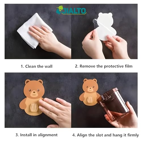 JIALTO Toothbrush Holder, Plastic Brush Holder 3 Pcs Set, Self Adhesive Toothbrush Holder for Bathroom Wall, Tooth Brush Stand Storage Toothbrush, Toothpaste, Teddy Bear Shaped (Multicolor) - Image 5