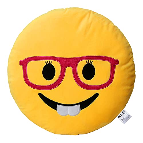 EvZ Emoji Glasses Girl Face Emoticon Cushion Stuffed Plush Soft Pillow Official Certified 32cm Yellow - Image 1