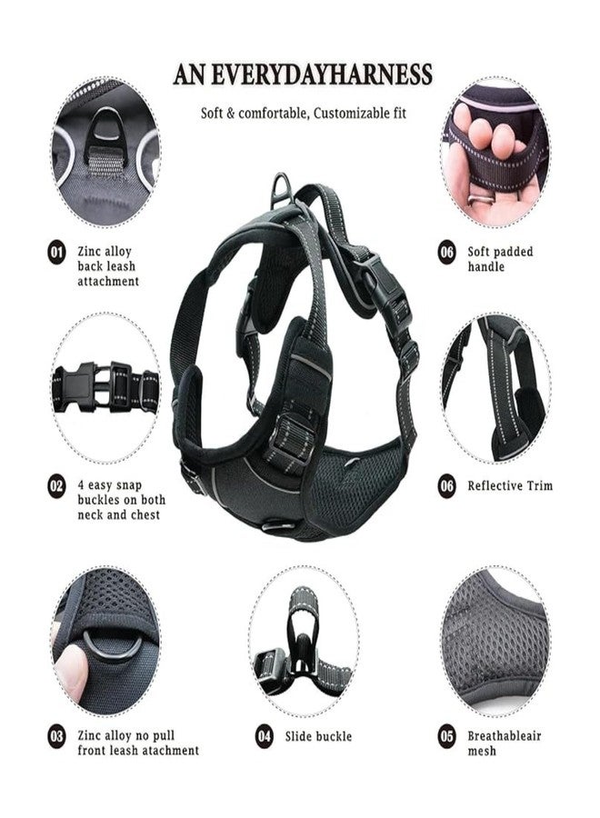 سترة صدرية عاكسة فاخرة للكلاب - سترة ناعمة ومبطنة تسمح بمرور الهواء ولا تسبب الاختناق للحيوانات الأليفة مع مقبض وإبزيم فاخر - أحزمة قابلة للتعديل - مقود طويل بتصميم أنيق مجاني، أسود، صغير (4-13 كجم) - Image 3