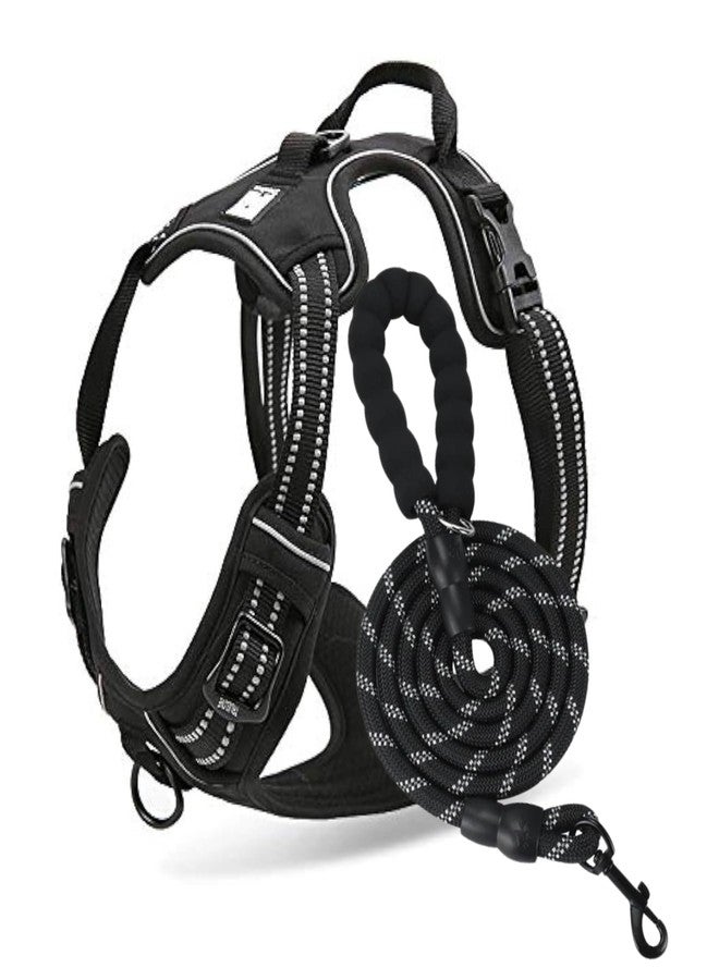 Premium Reflective Dog Harness Vest - Soft Breathable Padded No-Choke Pet Harness with Handle & Luxury Buckle - Adjustable Straps - Free Long Designer Leash Black, Small (4-13 kg)