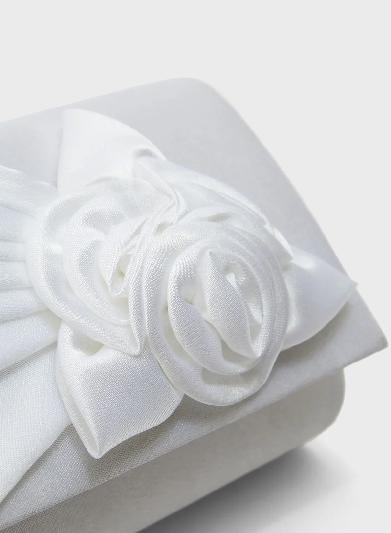 Ella Limited Edition Flower Trim Satin Clutch Bag
