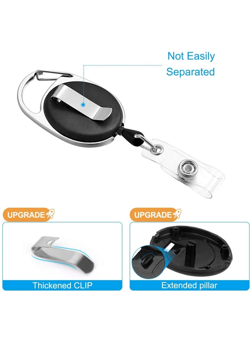 Chabeia ID Badge Holders with Clip and Keyring - Vertical Clear Plastic 2.52" x 3.58" Sleeves Fit Up to 3 Cards - Retractable 24" UHMWPE Fiber Pull Cords for Easy Access - 2-Pack, Black Reels  - Image 3