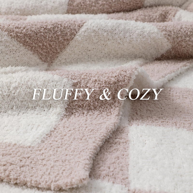 bearberry Fuzzy Checkerboard Grid Throw Blanket Soft Cozy Warm Microfiber All Season Blanket Decor for Couch Sofa Bed Travel Home (Cream, 50''x60'') - Image 4