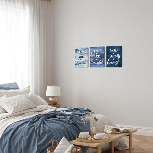 LevvArts Vintage Motivaional Wall Art Rustic You Are Loved You Are Beautiful You Are Enough Wall Decor Inspirational Pictures Canvas Prints Blue Decoration (Blue) - Image 5