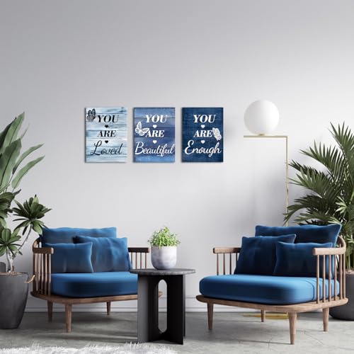 LevvArts Vintage Motivaional Wall Art Rustic You Are Loved You Are Beautiful You Are Enough Wall Decor Inspirational Pictures Canvas Prints Blue Decoration (Blue) - Image 3