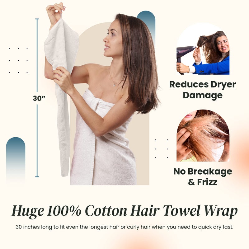 Aspen5 Huge Cotton Hair Towel Wrap for Women (Coral White) - Image 4