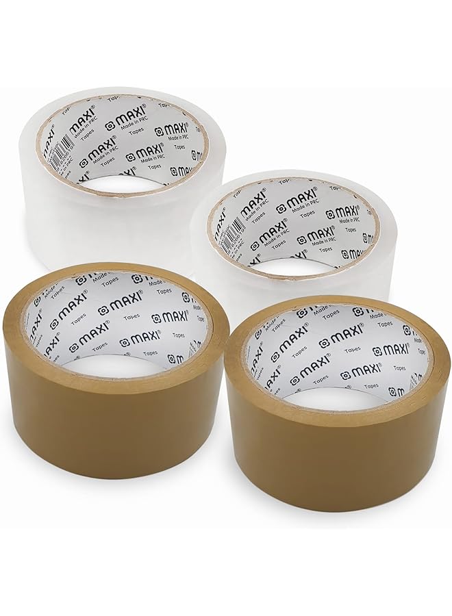 Maxi Maxi Packing Tape 45micron 48mmX45.7 M Brown 2pc+Packing Tape 48mmX45.7 M Cleare 2pcs, For Carton Sealing, Shipping and Packing Tape  - Image 1