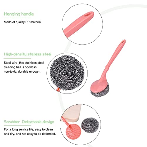 Adaamya® Steel Scrubber with Handle for Kitchen and Utensil Cleaning with 2 Additional Steel Scrubber - Image 2