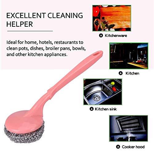 Adaamya® Steel Scrubber with Handle for Kitchen and Utensil Cleaning with 2 Additional Steel Scrubber - Image 4