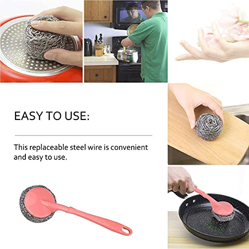 Adaamya® Steel Scrubber with Handle for Kitchen and Utensil Cleaning with 2 Additional Steel Scrubber - Image 3