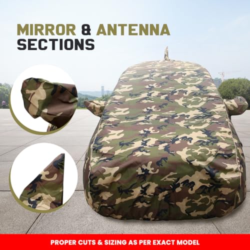 Autofact Nexon Waterproof Car Cover with Mirror & Antenna Pockets, Jungle Print Army Design, 4x4 American Matty,Triple Stitched, Compatible with Tata Nexon Car Cover (2017 to 2024), Nexon Car Accessories - Image 4