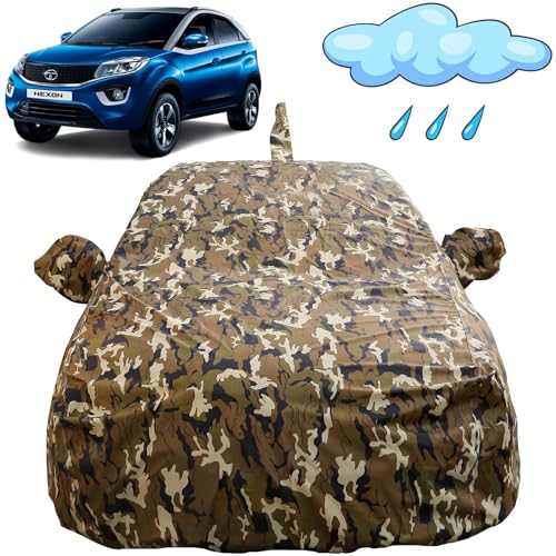 Autofact Nexon Waterproof Car Cover with Mirror & Antenna Pockets, Jungle Print Army Design, 4x4 American Matty,Triple Stitched, Compatible with Tata Nexon Car Cover (2017 to 2024), Nexon Car Accessories - Image 2