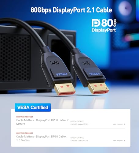 Cable Matters VESA Certified Cable Matters 80Gbps DisplayPort 21 Cable 49ft 15m DP80 Cable with 16K 60Hz 8K 240Hz 4K 240Hz FreeSync GSYNC and HDR for Gaming Monitor PC RTX 40804090 RX 7900 Black - Image 3