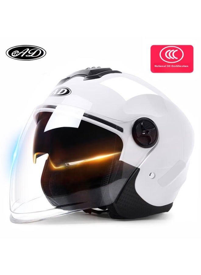 Ad Electric Bicycle Helmet, 3c Certified, New National Standard, For Men And Women, Summer Sun Protection, Breathable, Electric Scooter Safety Helmet, Uni, Four Seasons, Dual Visor, Riding Half Helmet, Women's Style, 169 Snow White - Image 1