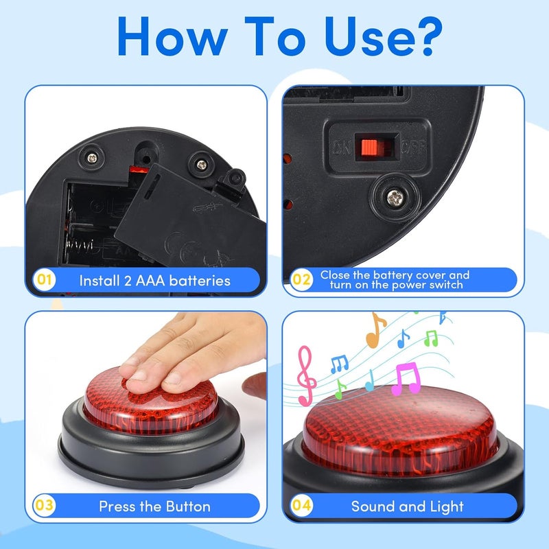Trivia Buzzers 4-Piece Set: Loud Clear Sound - Answer Buzzers for Family Game Night, Classroom Educational Games - Image 5