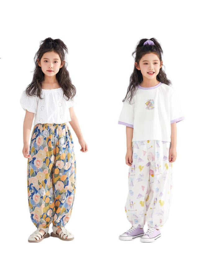 Qq Duck Children'S Clothing, Girls' Mosquito-Repellent Pants, Summer Casual Pants, Student And Youth Clothing, Fresh Floral Print; 165 - Image 2