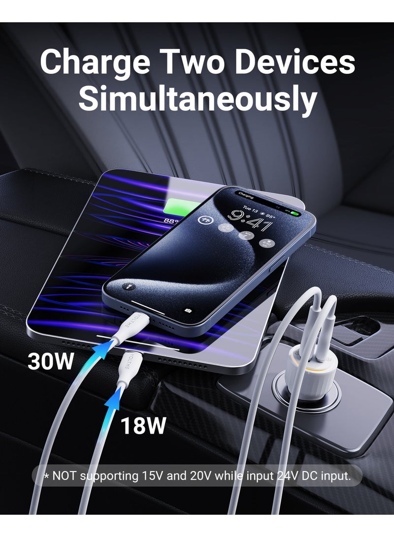 VOLTME USB C Cigarette Lighter 48W 2-in-1 White Car Charger 48W Fast Charger USB C PD/QC 3.0 Cigarette Lighter Compatible with Phone, Tablet, Pixel, Samsung S22/S23 - Image 5