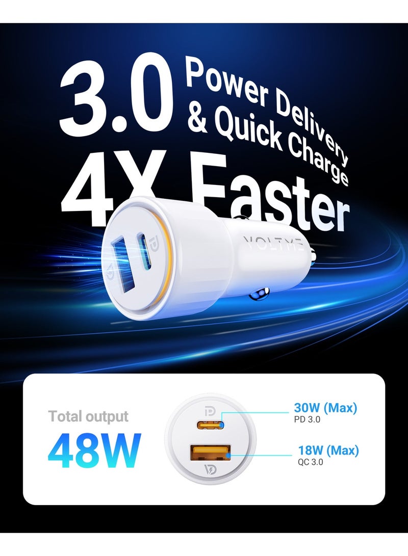 VOLTME USB C Cigarette Lighter 48W 2-in-1 White Car Charger 48W Fast Charger USB C PD/QC 3.0 Cigarette Lighter Compatible with Phone, Tablet, Pixel, Samsung S22/S23 - Image 2