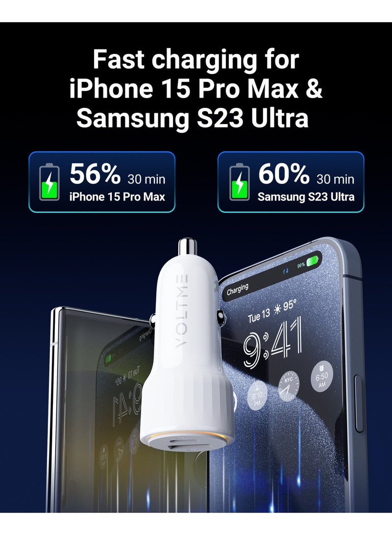 VOLTME USB C Cigarette Lighter 48W 2-in-1 White Car Charger 48W Fast Charger USB C PD/QC 3.0 Cigarette Lighter Compatible with Phone, Tablet, Pixel, Samsung S22/S23 - Image 3