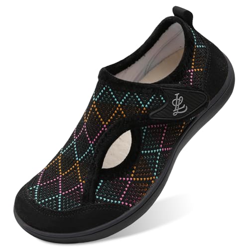 LeIsfIt Womens Slippers Wide Diabetic Shoes Adjustable Arthritis Edema House Shoes Indoor Outdoor Slippers Color Black Size 8 - Image 1