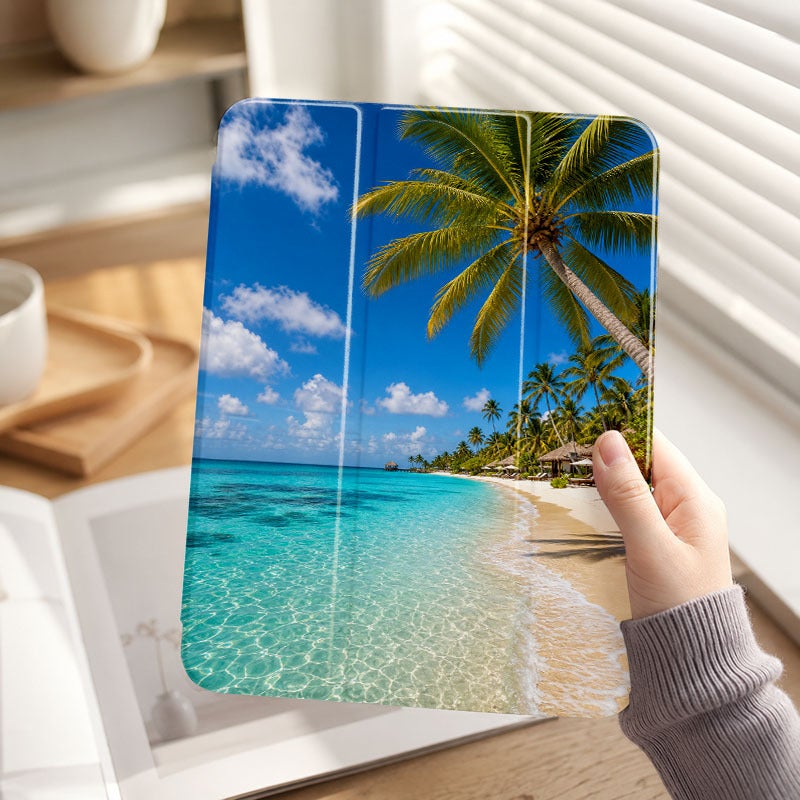 Tablet Case for iPad, Tropical Beach Palm Photo, iPad Case Cover for Mini Air Pro 4 5 6 7 8 9 10 11 12, Suitable for 7.9 8.3 9.7 10.2 10.5 10.9 11 12.9 13 inch Shockproof Anti-Scratch Clear with Stand - Image 1